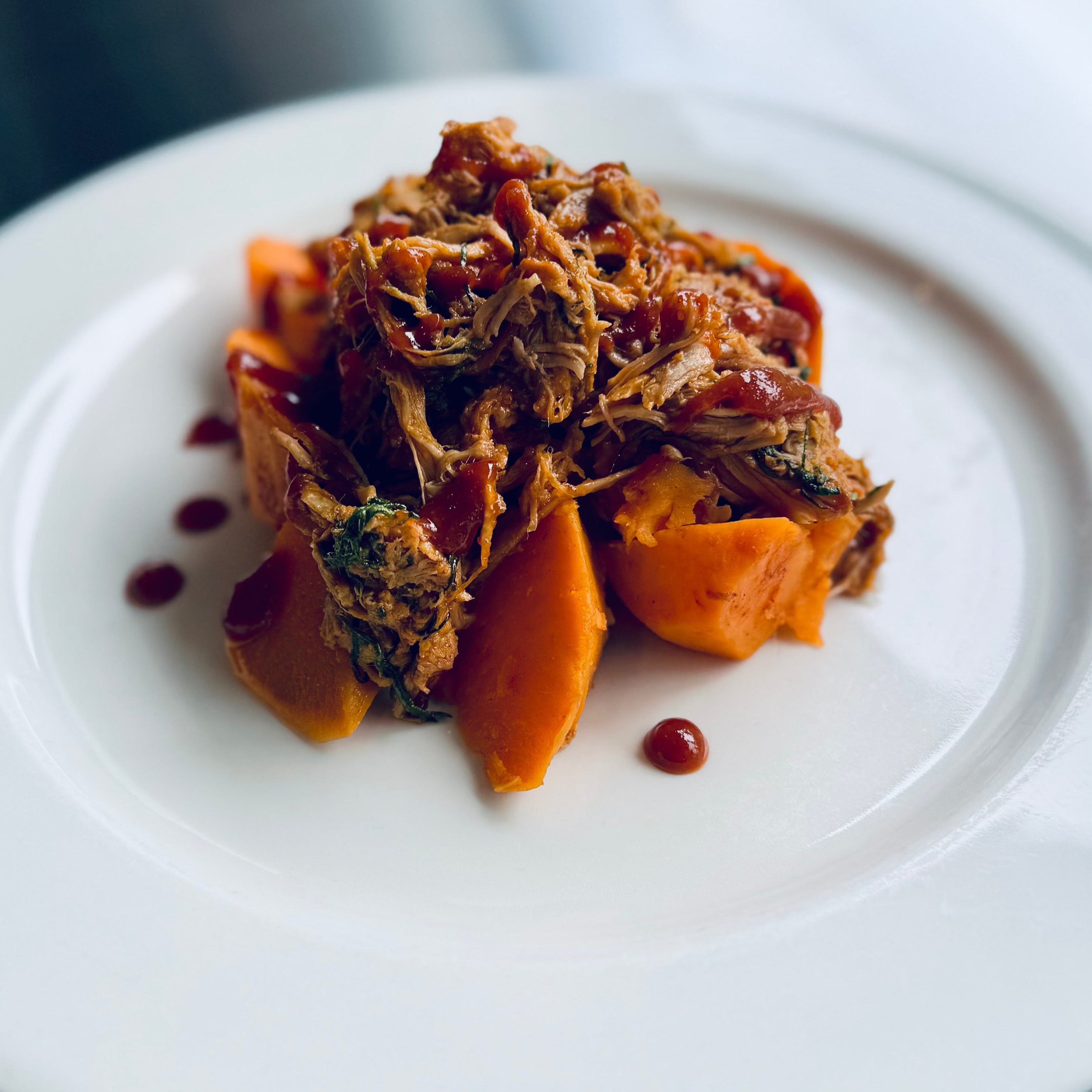 BBQ Pulled Pork w/Steamed Sweet Potato