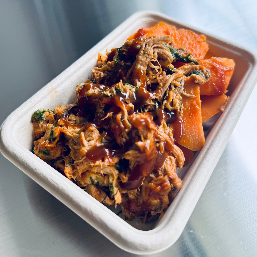 BBQ Pulled Pork w/Steamed Sweet Potato