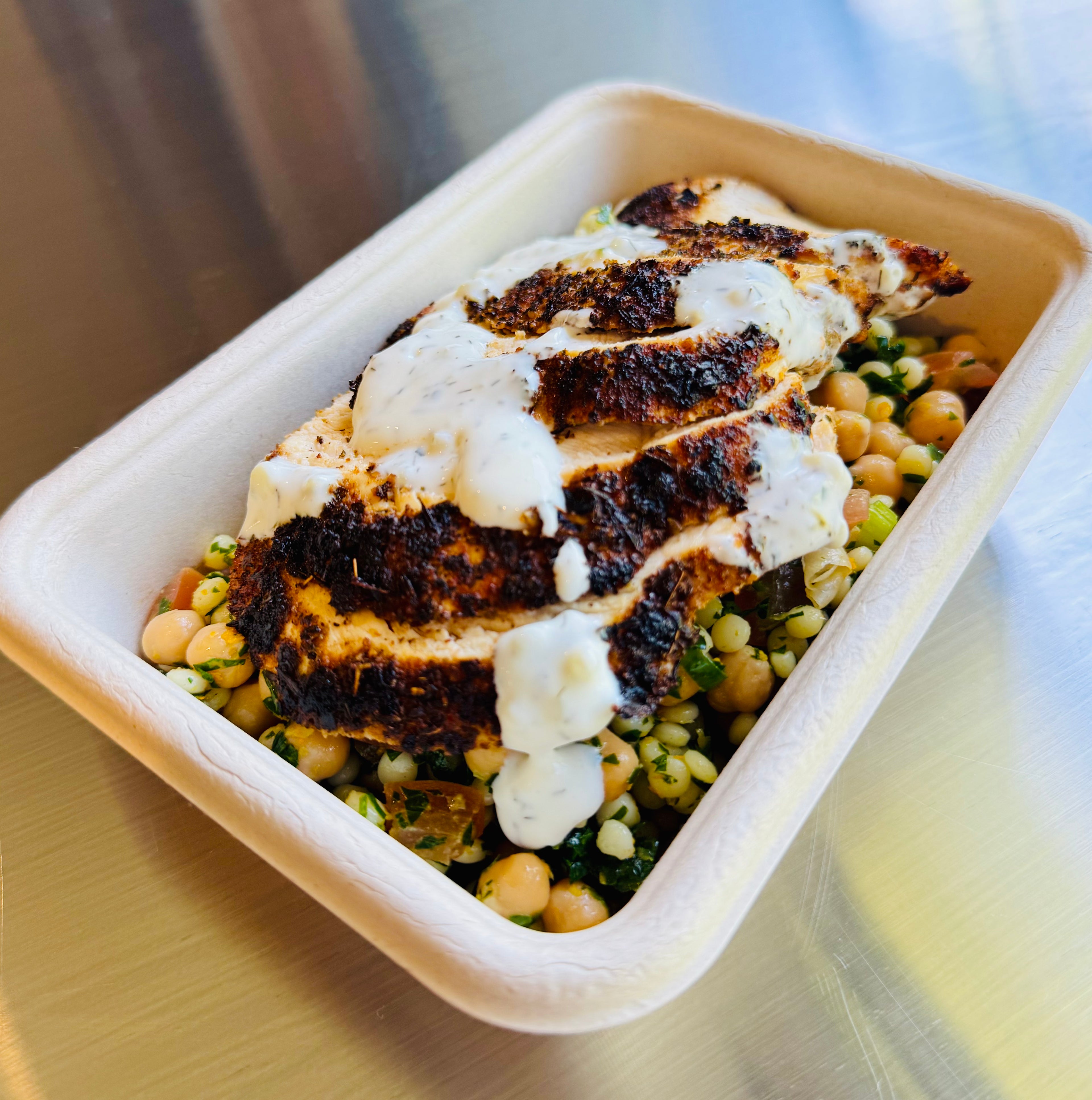Tuscan Chicken w/Pearl Cous Cous & Mint Yoghurt